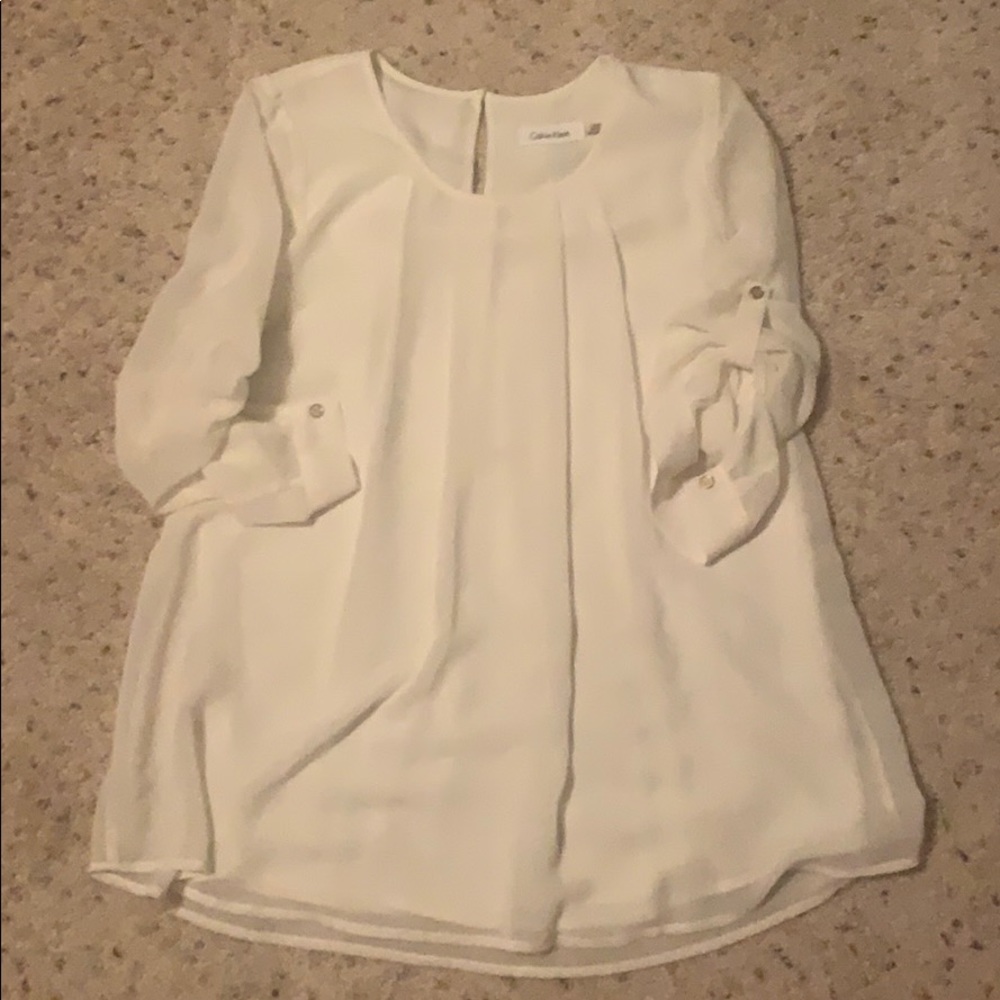 Calvin Klein White Pleated Blouse